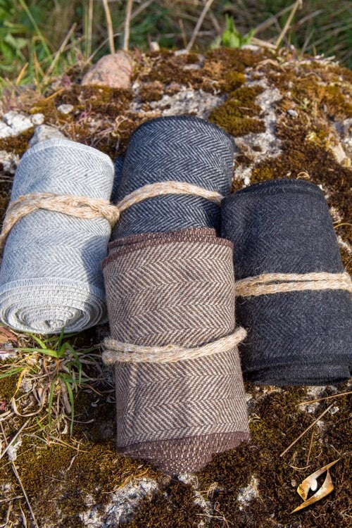 Benlindor fiskbensmönster, brun, ullblandning 