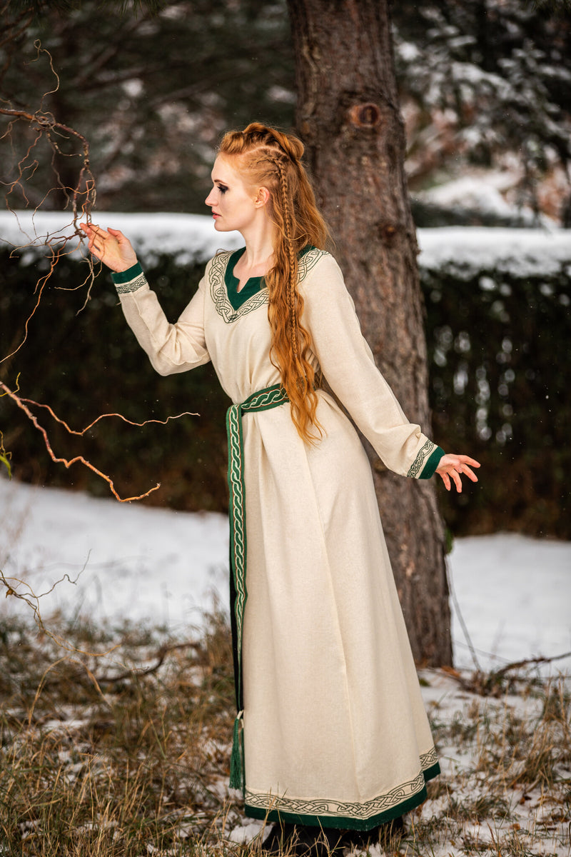 Viking vestido Lagertha, natural-verde 