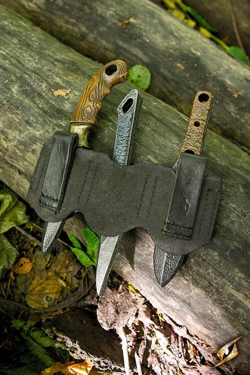 Holder for LARP throwing knives black, incl. 3 knives