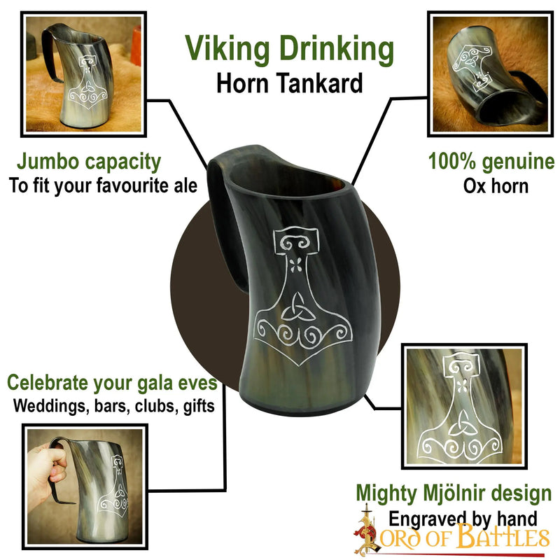 Viking drinkhoorn mok met Thorshamer, 500-650 ml