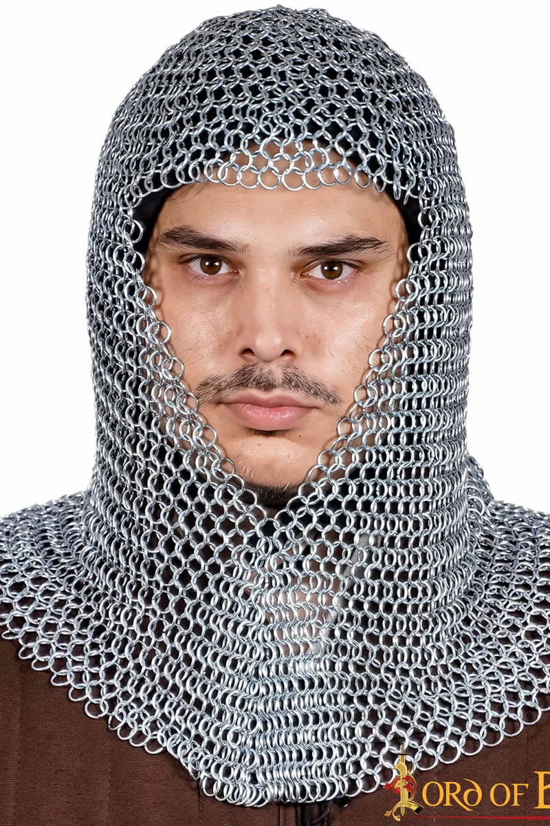 Chainmail coif, galvanized, butted round rings