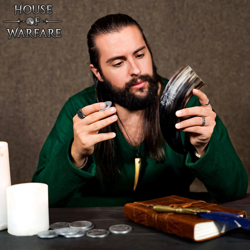 Viking drinkhoorn met Vegvisir, 300-500 ml