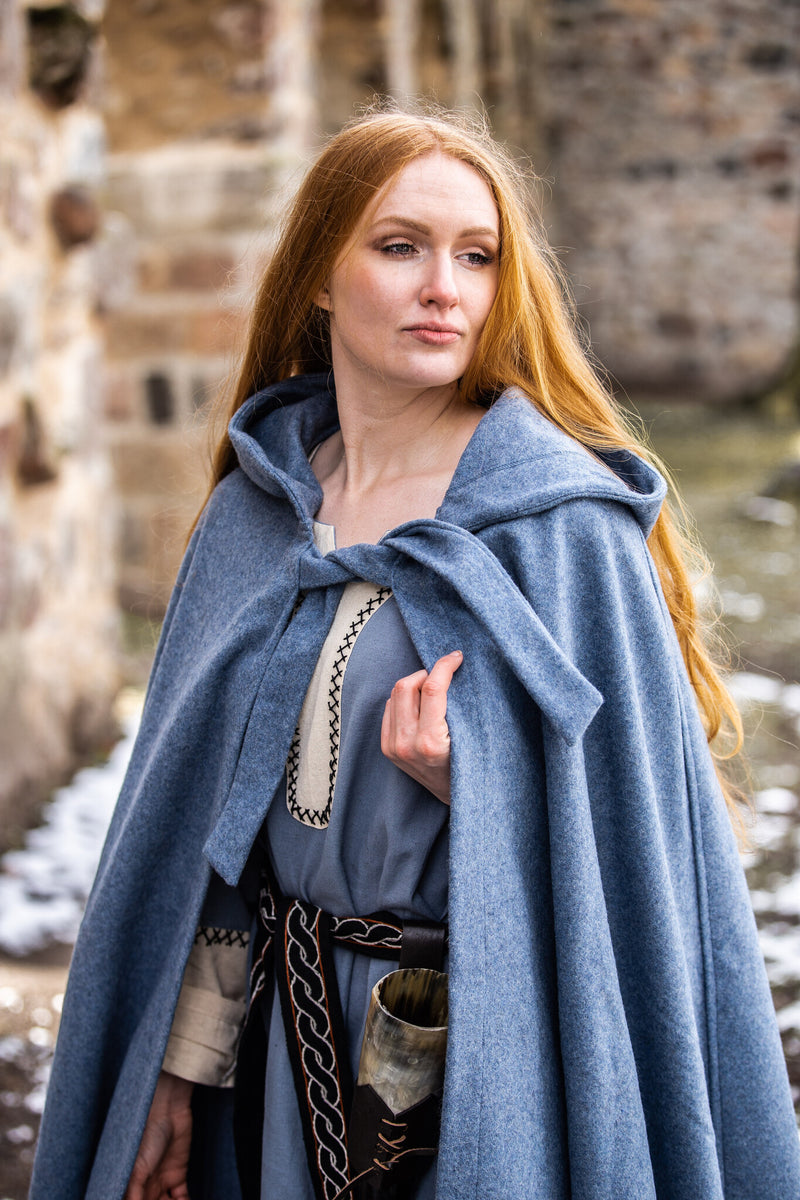 Medieval cloak Mila, wool blend, blue