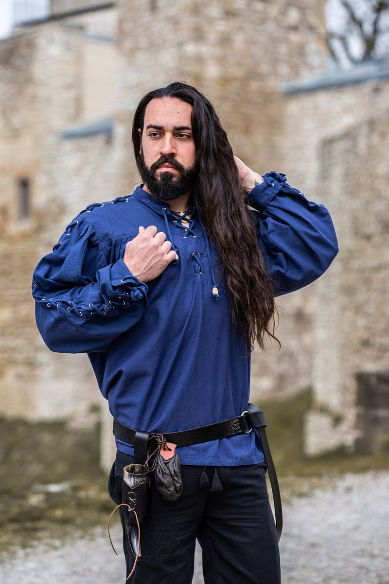Chemise pirate avec lacets, bleu 