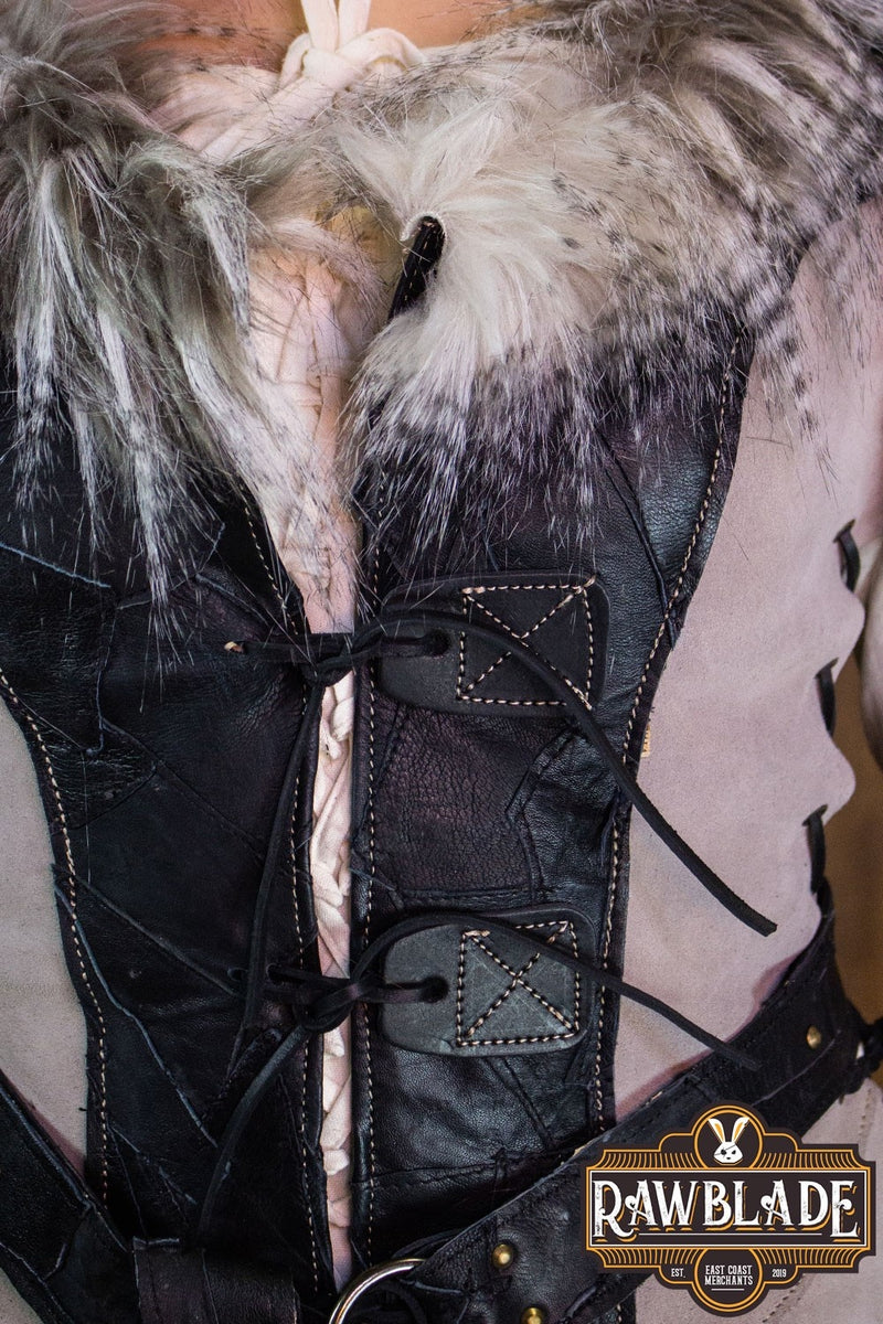 Uil leren jerkin, vrouw, zwart-grijs