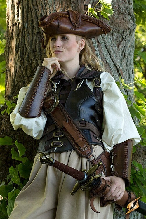 Kamp læder bracers, armskinner, brun 