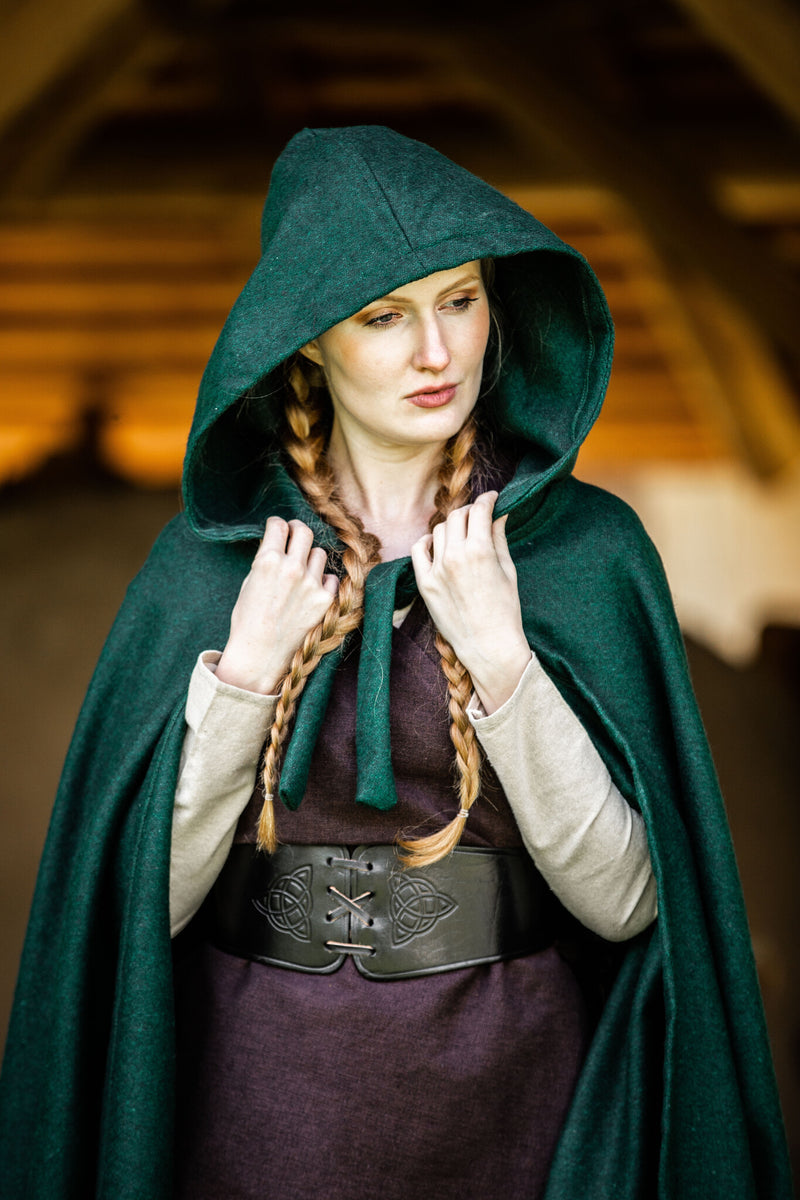 Middeleeuwse mantel Karen groen, wolmix