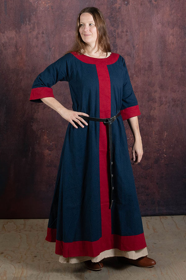 (Vroeg) middeleeuwse jurk Clotilde, blauw-rood