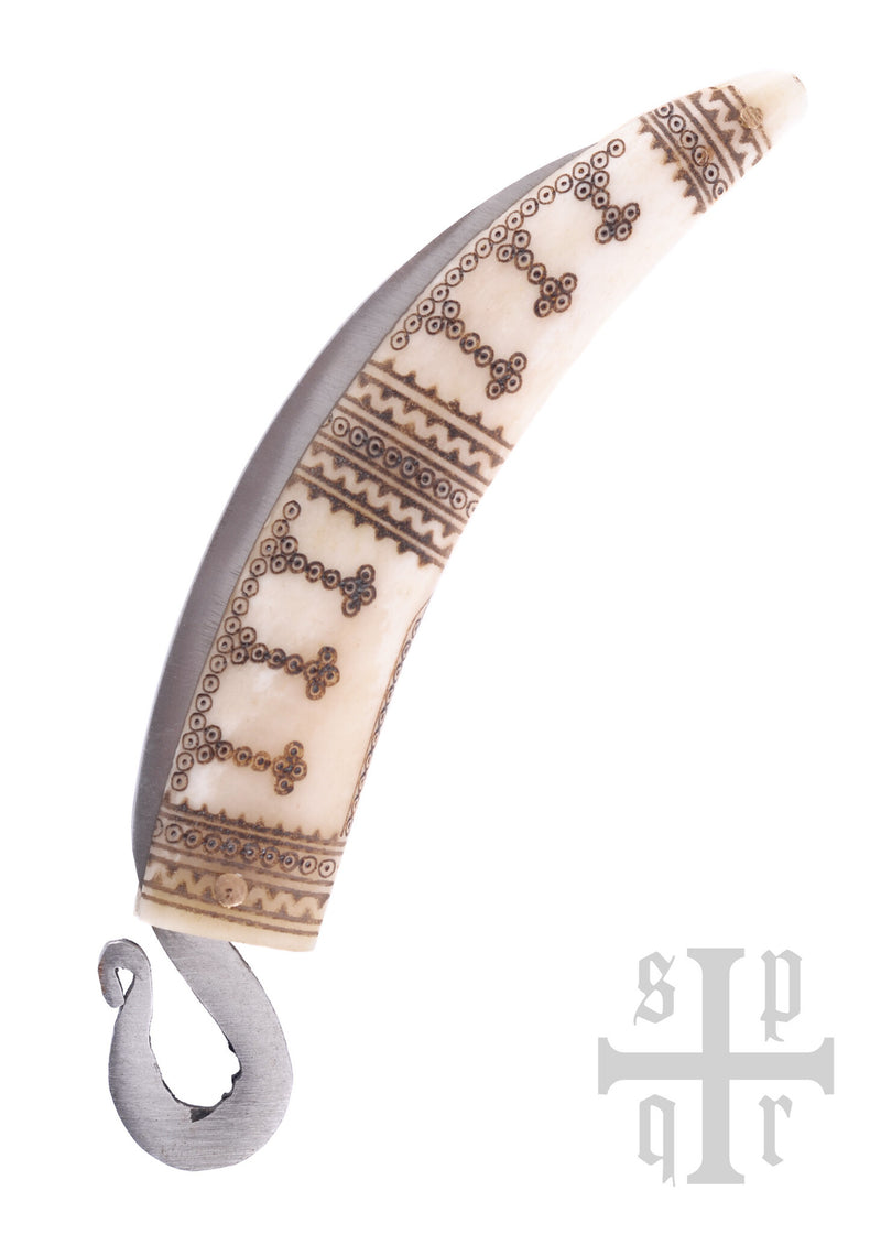 Couteau pliant viking, os poignée, semi-tranchant 