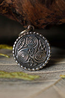 Celtic pendant triskelion with spirals, sterling silver
