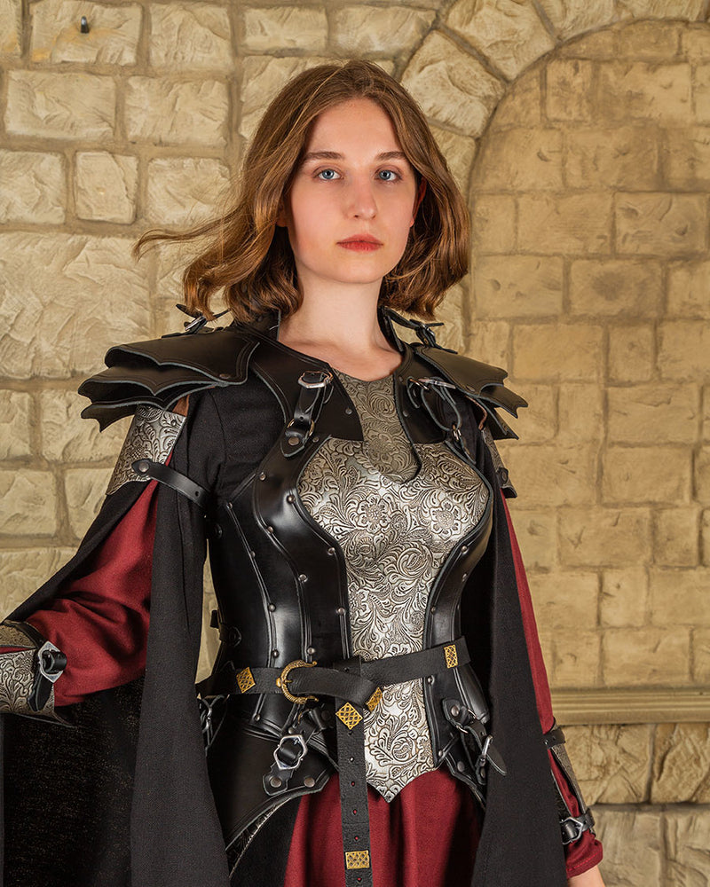 Leren damespantser Morgana, zwart-zilver