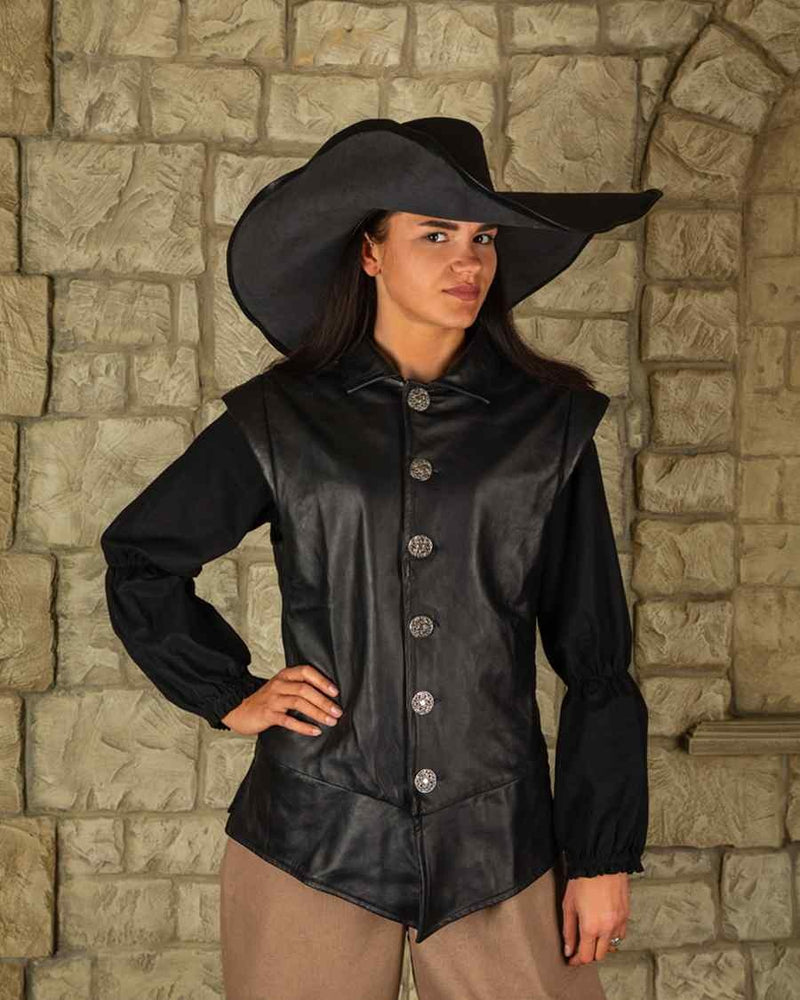 Gilet in pelle Tilly, 16º - 17º secolo, nero 