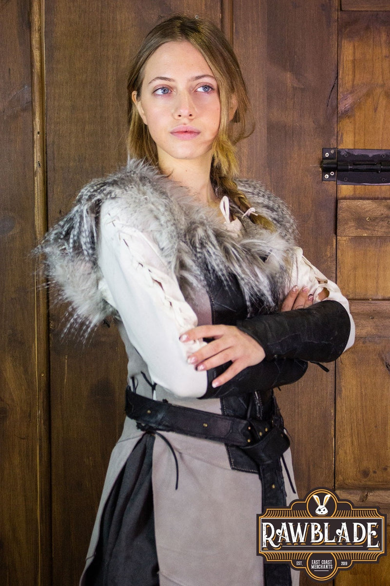 Uil leren jerkin, vrouw, zwart-grijs