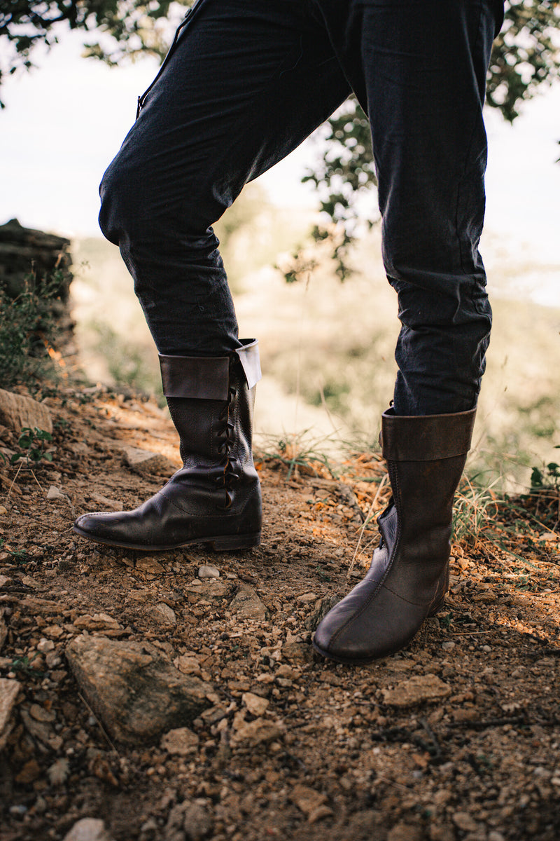Side laced high boots, dark brown, brown