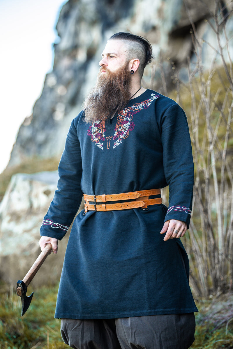 Viking tuniek Snorri, zwart-rood