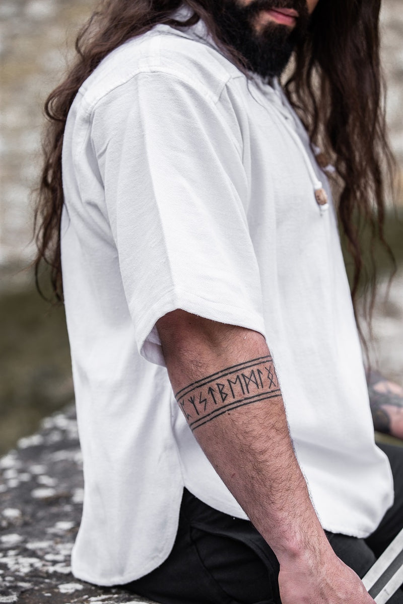 Camicia medievale a maniche corte, bianco 