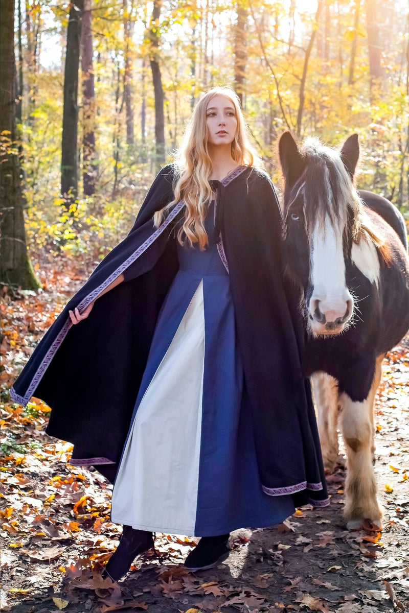 Geborduurde mantel Lyra, zwart, wolmix