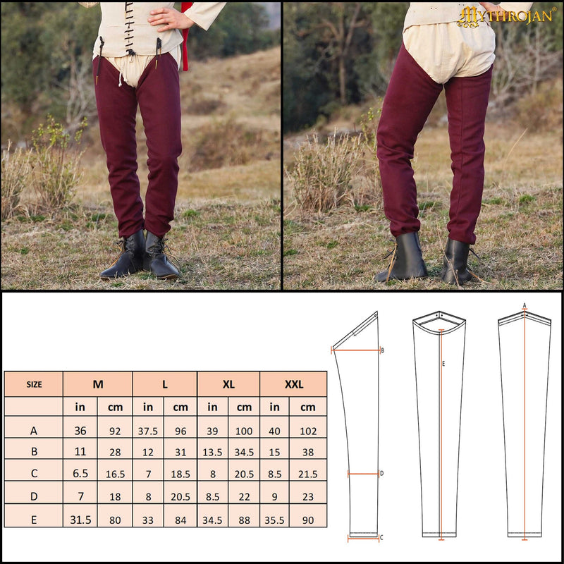 Middeleeuwse chausses, wol, donkerrood