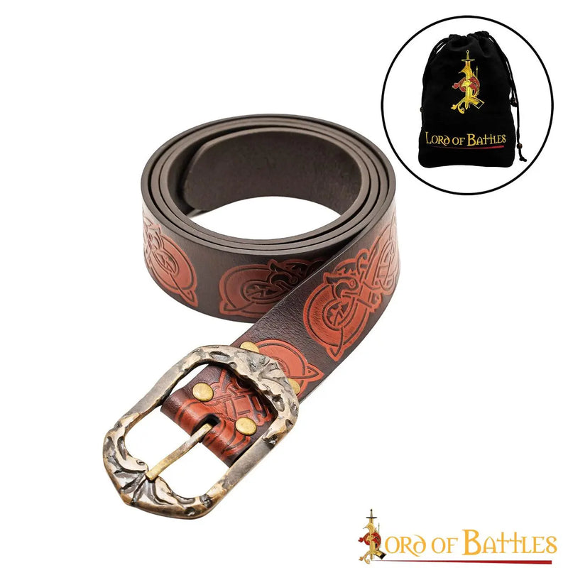 Viking belt with dragons, 130 cm, brown