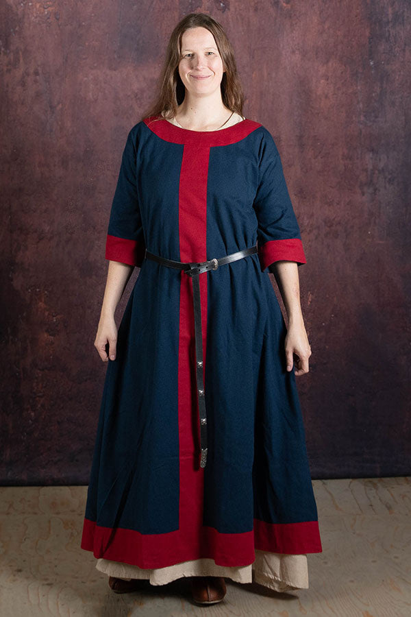 (Vroeg) middeleeuwse jurk Clotilde, blauw-rood