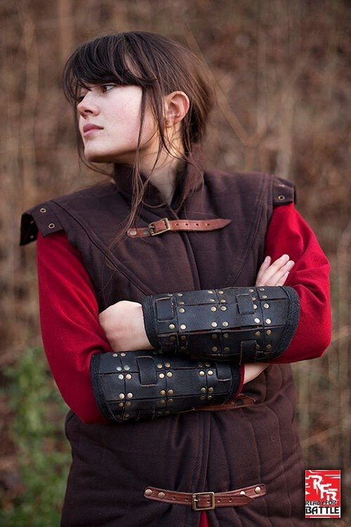 Fighter leren bracers, onderarmbeschermers, zwart