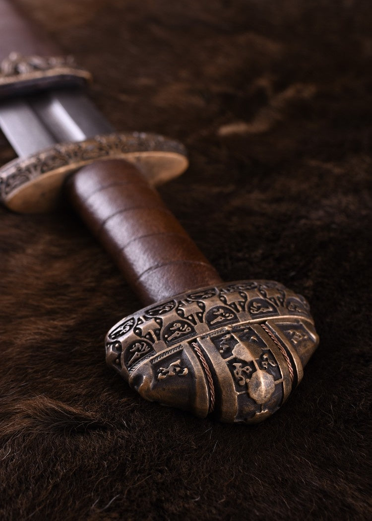 Vikingzwaard eiland Eigg damascusstaal, leren grip, semi-scherp