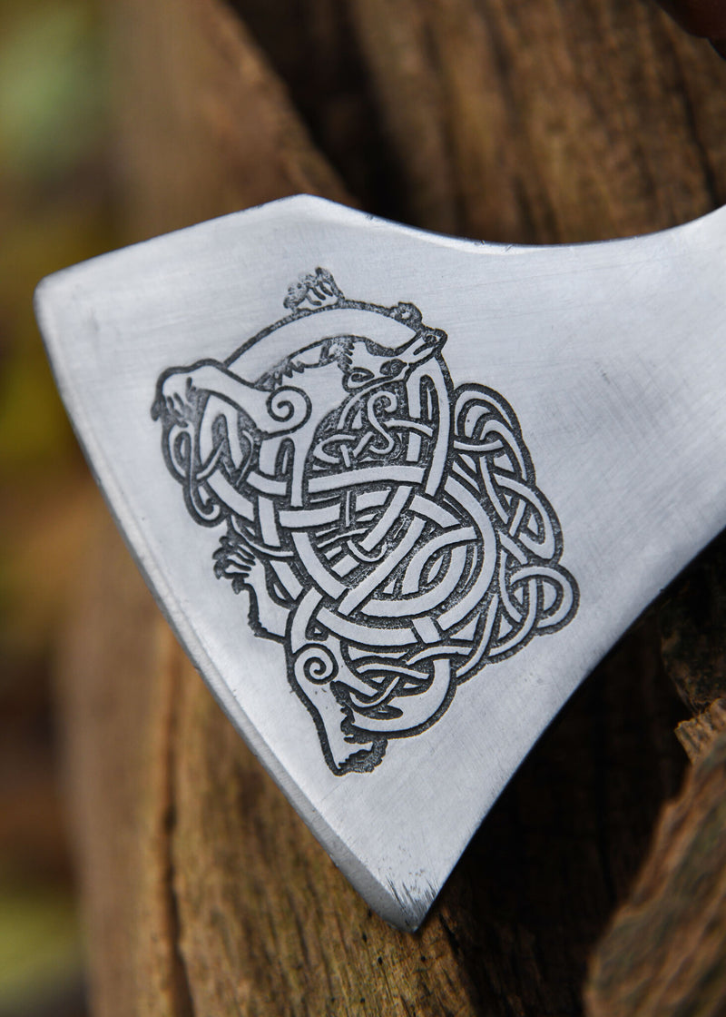 Viking axe, type E, engraved, semi-sharp