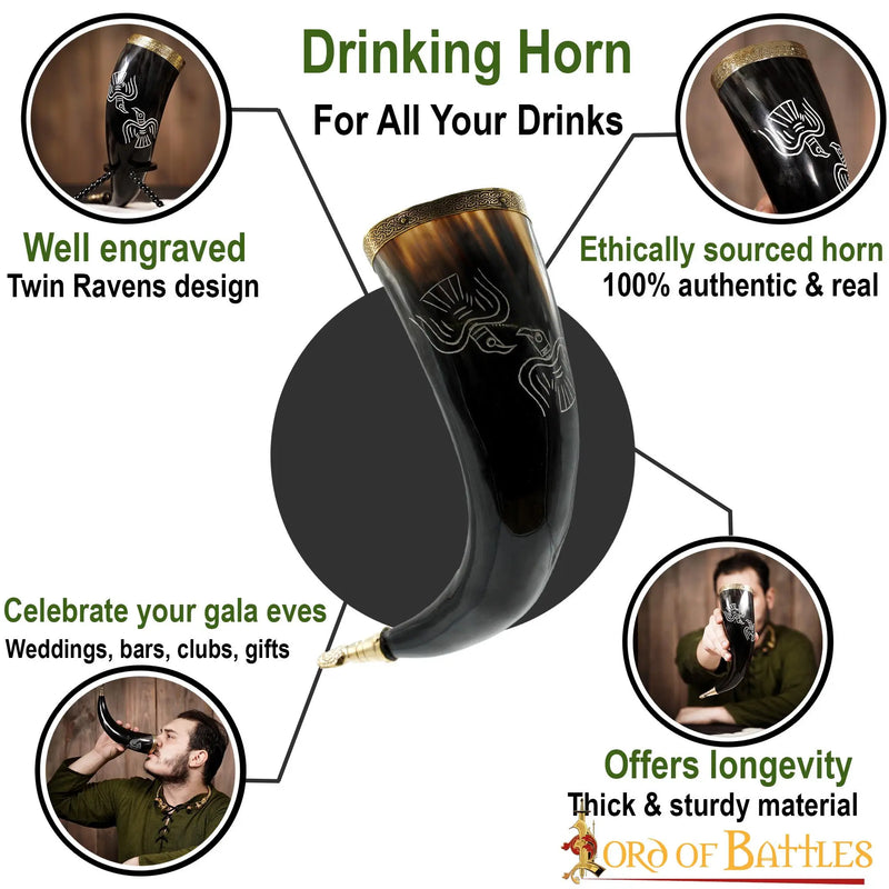 Gegraveerde Odin drinkhoorn, 300-500 ml