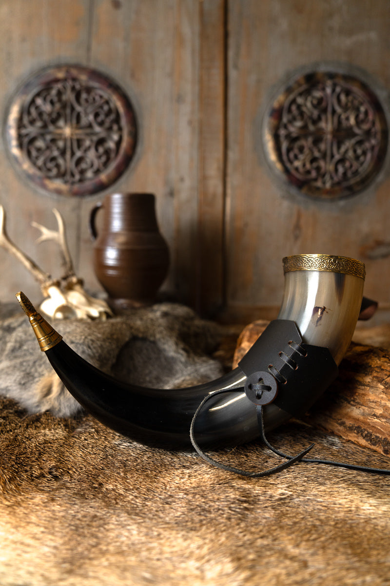 Drinkhoorn Rollo met leren houder, 200-300 ml