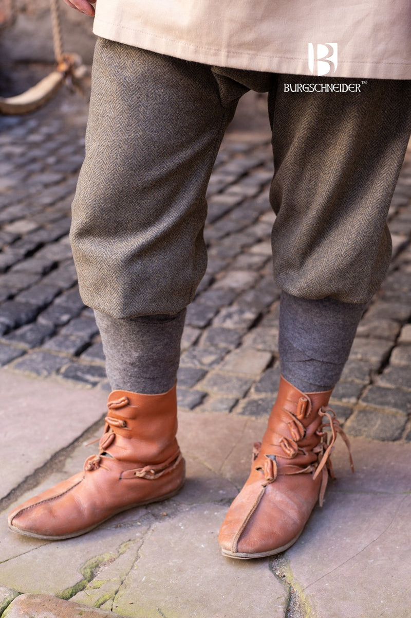Viking trousers Ivar, herringbone pattern, wool blend, olive-grey