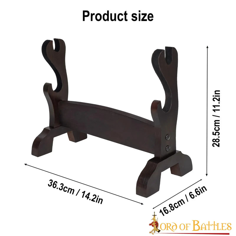 Houten tafelstandaard voor zwaard en bijl