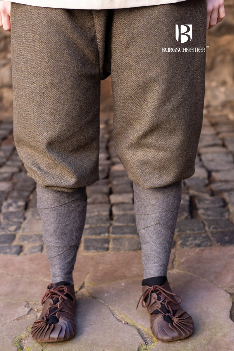Viking trousers herringbone motif Tilda, olive-grey, wool mix