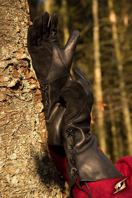 Læder middelalderhandsker, sort 