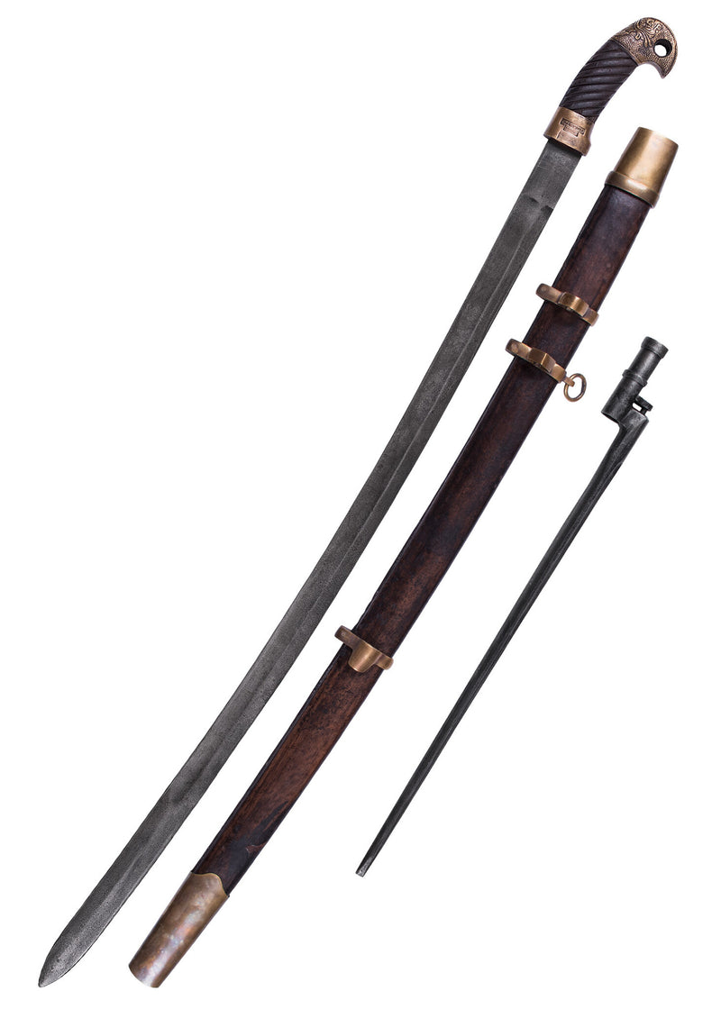 Russische Shashka met bajonet, antieke afwerking, semi-scherp