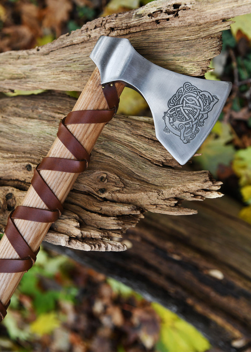 Viking axe, type E, engraved, semi-sharp