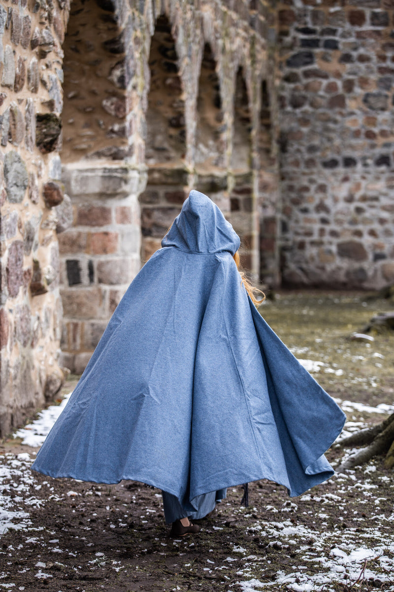 Medieval cloak Mila, wool blend, blue