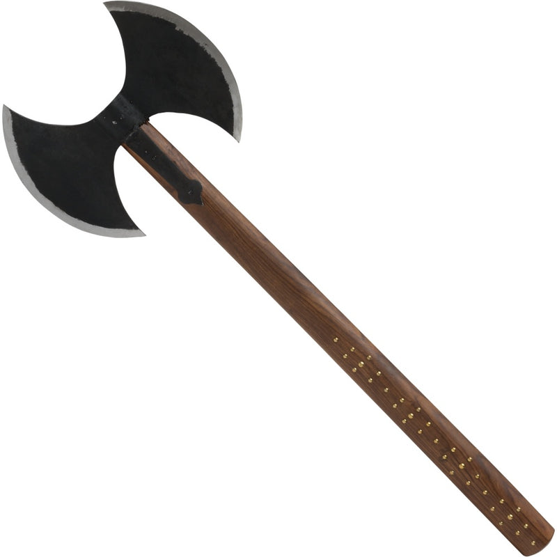 Double Viking axe with brass decoration, semi-sharp