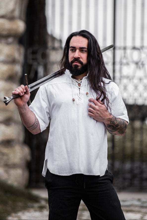 Camicia medievale a maniche corte, bianco 