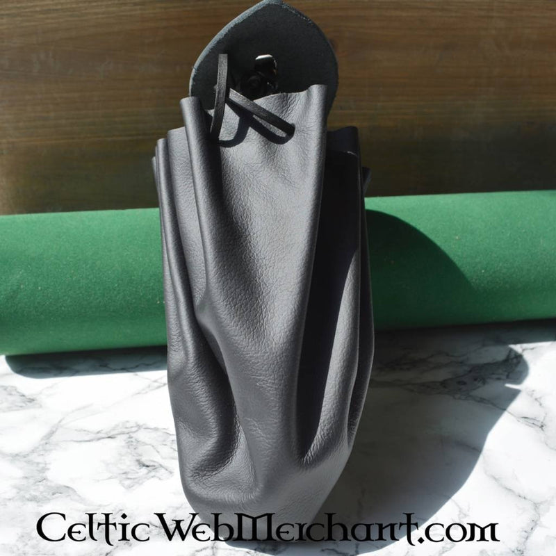 Medeltida penningpung, stor, mörkbrun 