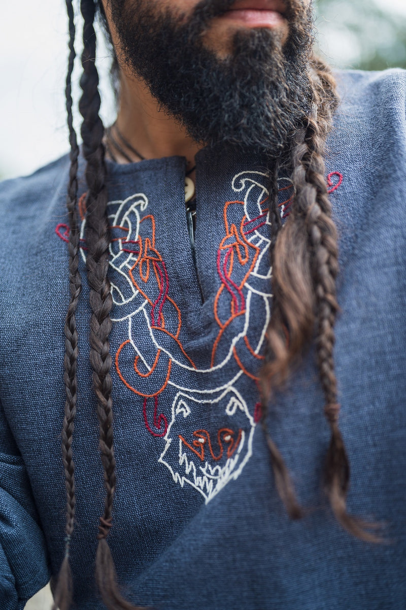 Viking tuniek wolf Fenrir, blauw