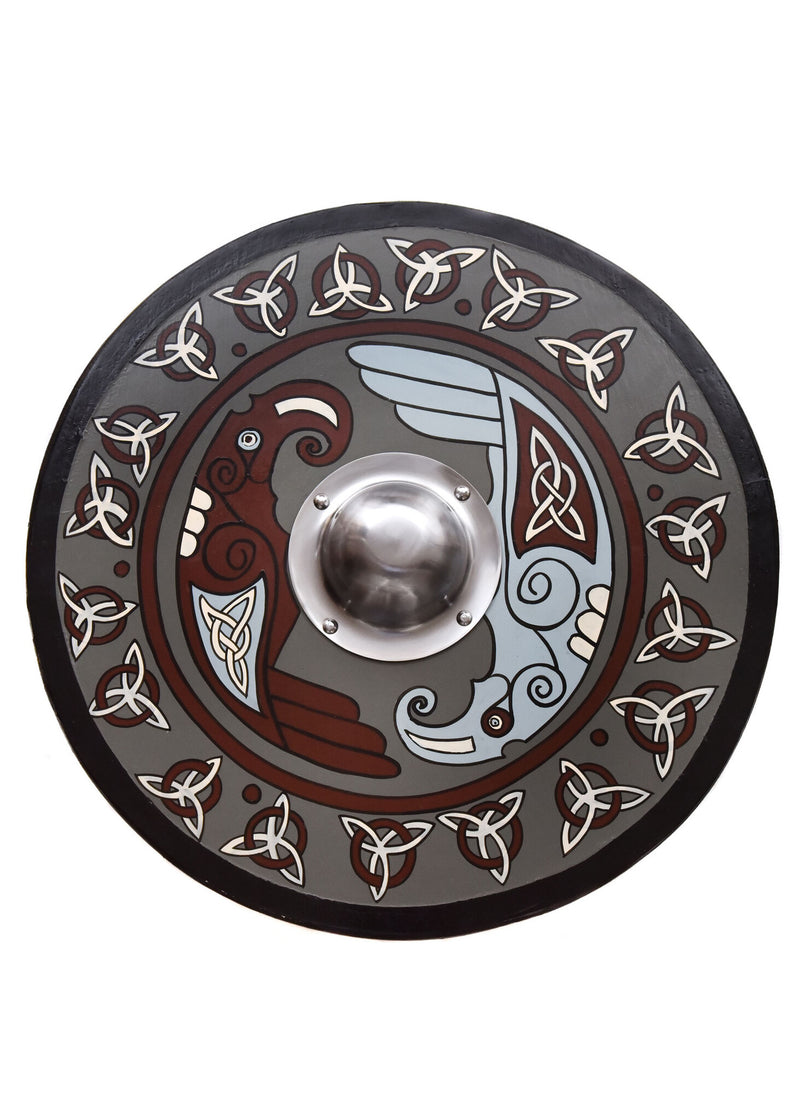 Viking shield with ravens and triquetras