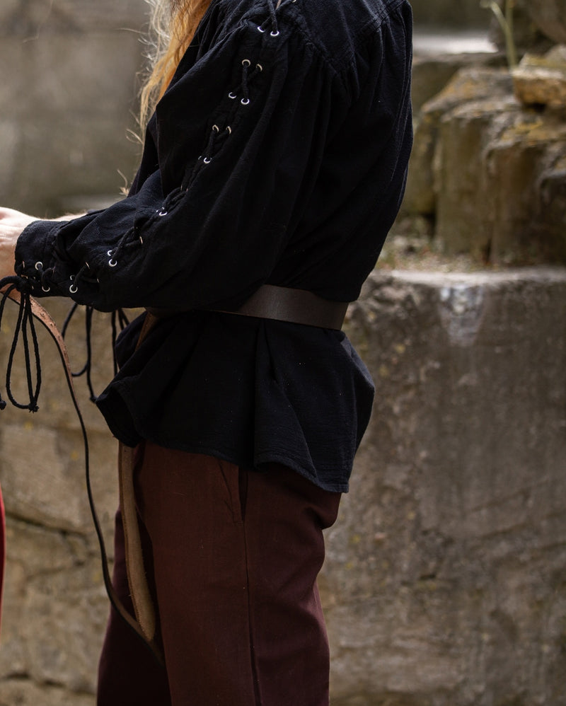 Camicia da pirata con lacci, nero 