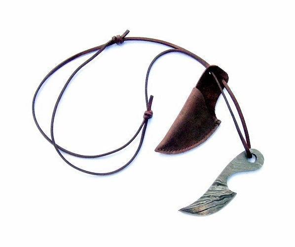 Viking neck knife damascus, semi-sharp