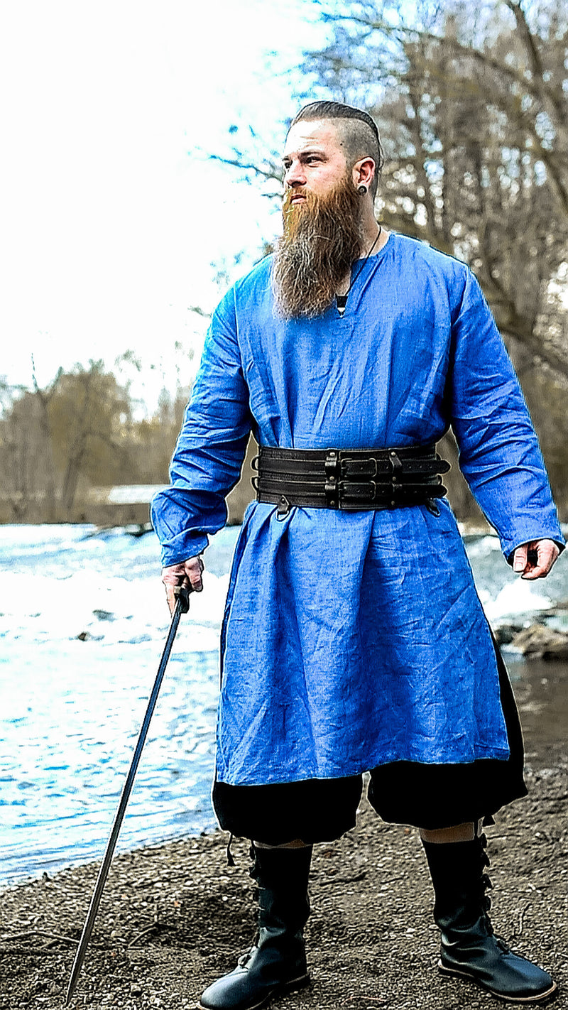 Viking tuniek Halvar linnen, blauw