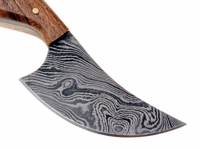Damast steel neck knife with wooden grip, sharp