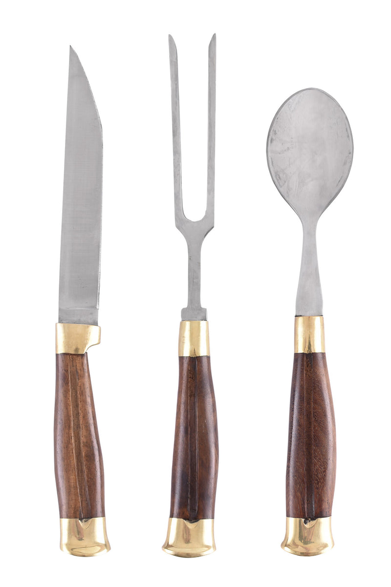 Houten bestekset met hoes, roestvrij staal