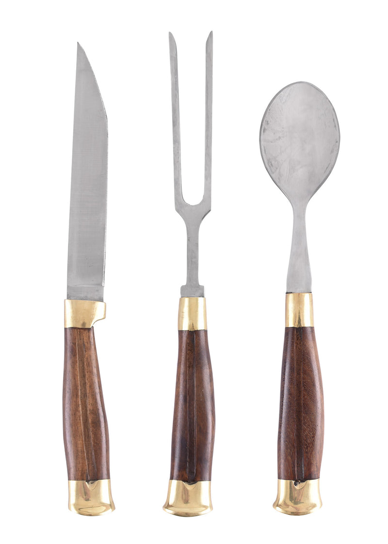 Træbestiksæt med etui, rustfrit stål 