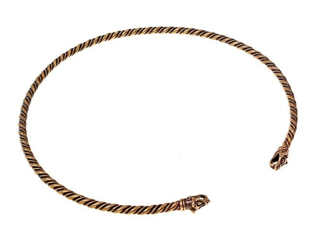 Vikingtorque met wolvenkoppen, brons