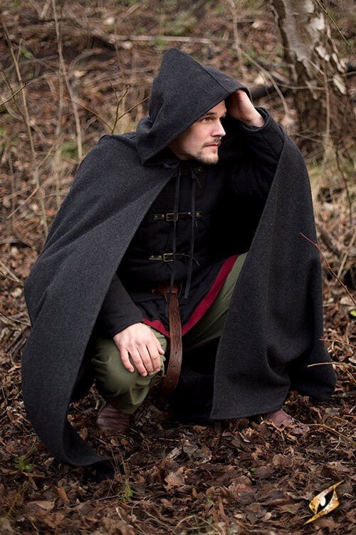 Wollen cape met capuchon, grijs