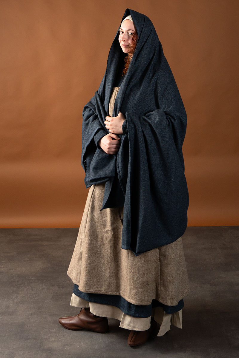 Viking mantel Hjalmar met diamant twill, wol, blauw-zwart